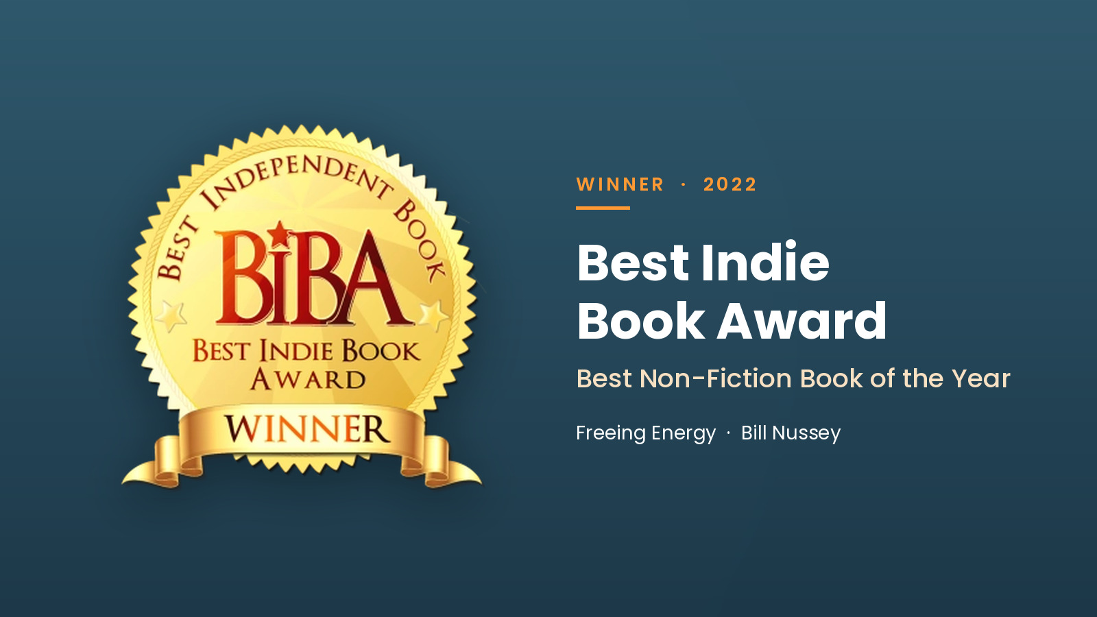 Best Indie Book Award winner seal on a deep teal ground, beside the words Best Indie Book Award, Best Non-Fiction Book of the Year